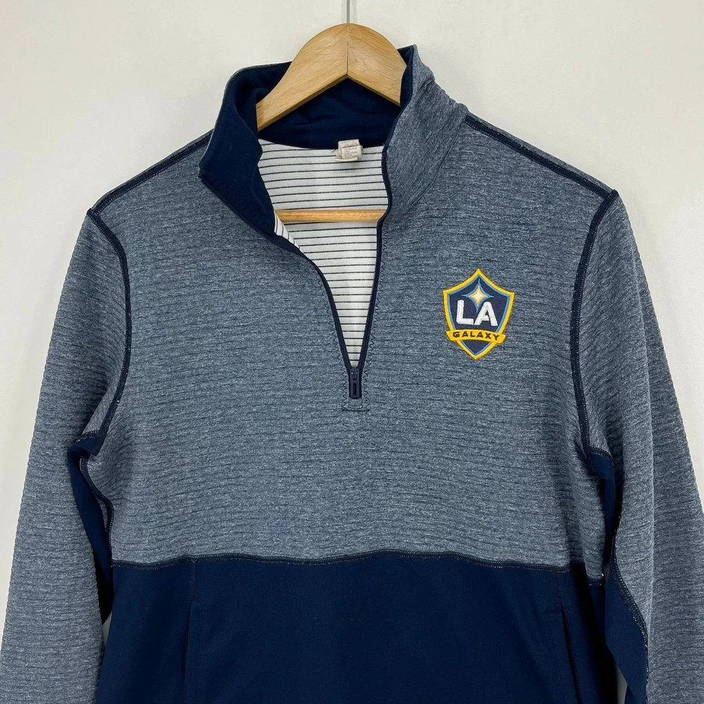 Adidas LA Galaxy Mens Large Quarter Zip Pullover Navy Blue Heathered MLS‎ Soccer